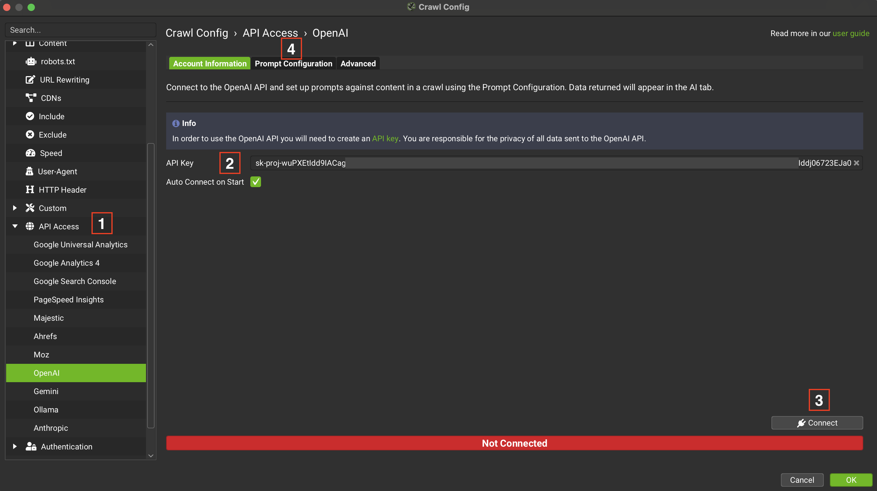 Screenshot Crawl-Konfiguration im Screaming Frog