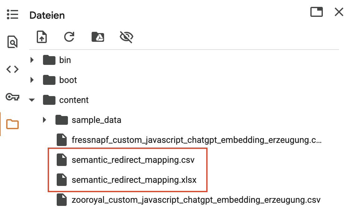 Screenshot Content-Bereich Colab