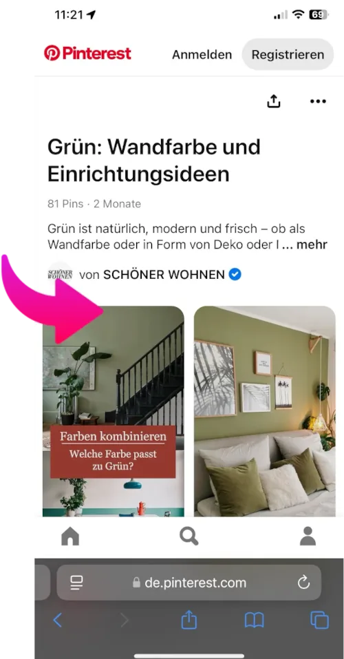 Screenshot von Pinterest Landing Page für 
