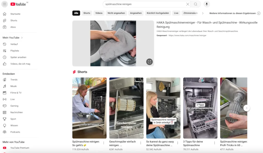 Screenshot für YouTube Sucheergebnisse für 